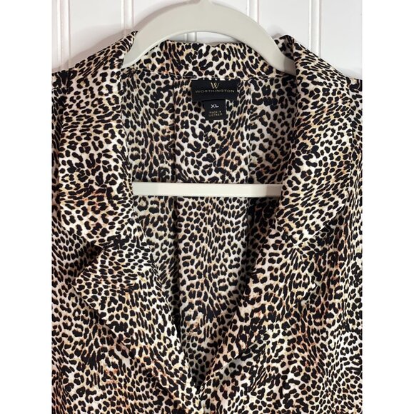 Worthington Womens Leopard Print Button-Front XL - Picture 4 of 14
